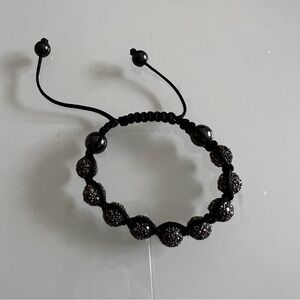 BLACK STONE BRACELET | Black stone crystal & rope adjustable statement bracelet